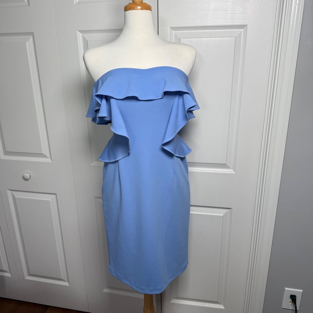 Alexa Admor Blue Strapless Ruffle Cocktail Dress Size 10 Periwinkle Party